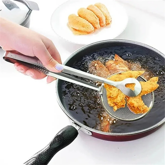 Stainless Steel Frying Tong w/ Oil Filter – 2‑in‑1 Kitchen Tool