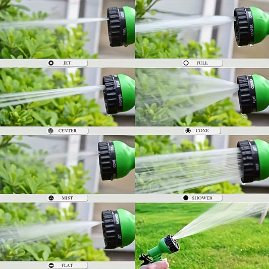 Flexible garden water hose before and after water expansion