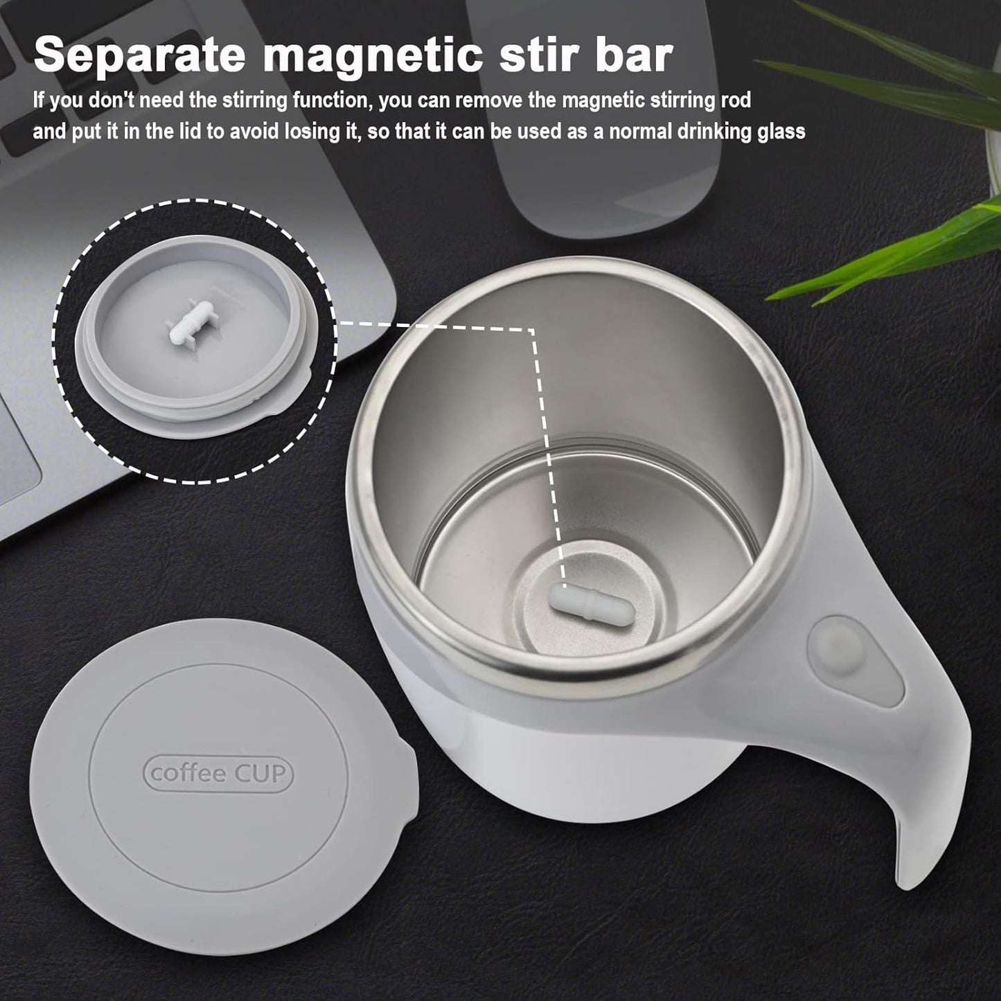 Auto Stirring Coffee Mug – 350 ml Stainless Steel with Sealed Lid