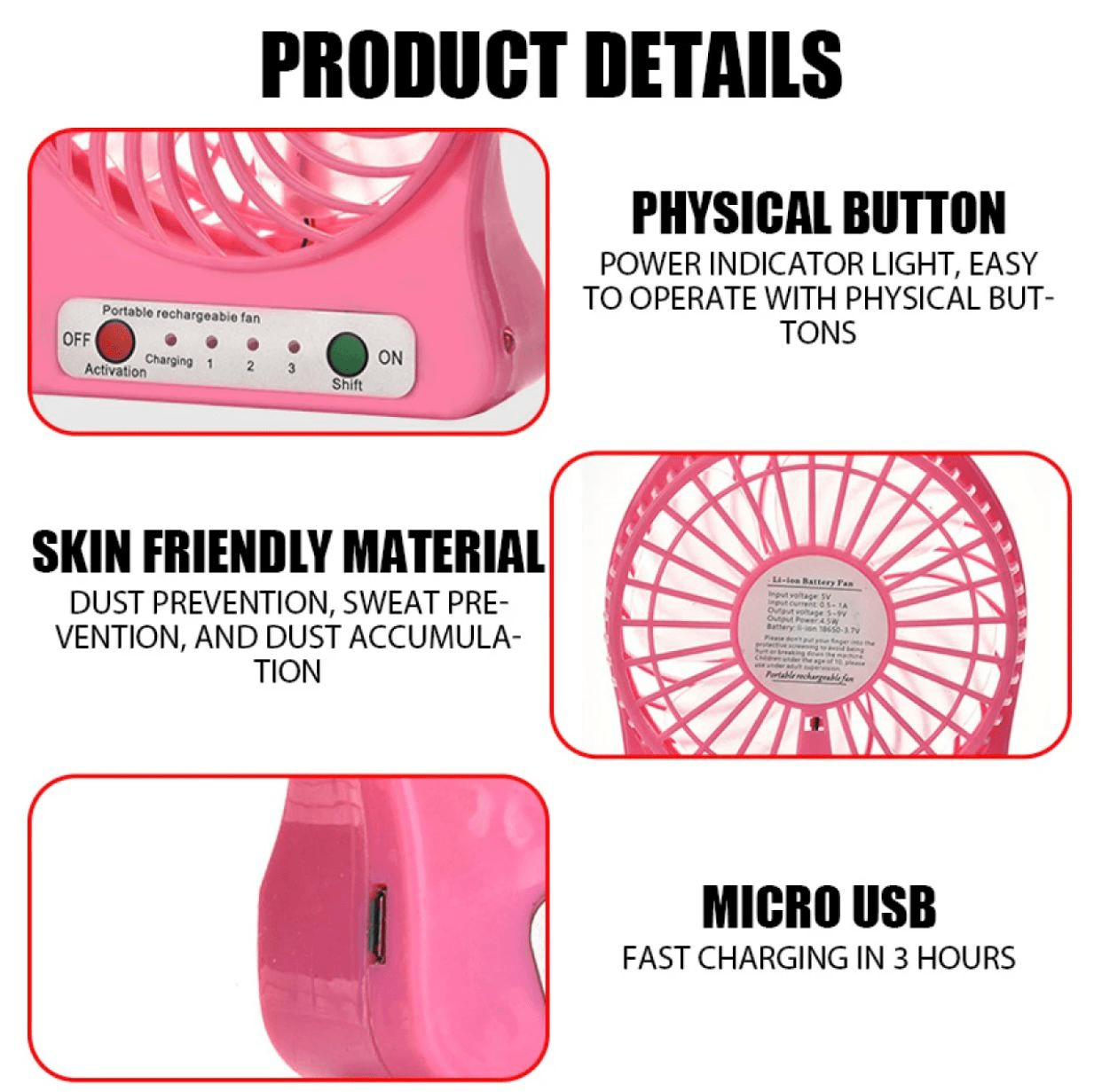 Portable Rechargeable Mini Fan – Ultra-Quiet, Multi-Speed, USB Powered