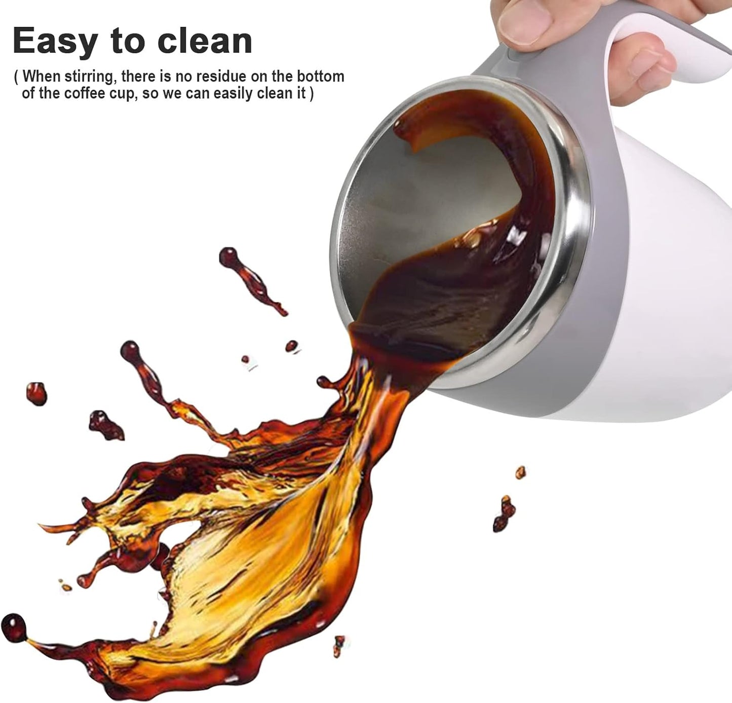 Auto Stirring Coffee Mug – 350 ml Stainless Steel with Sealed Lid