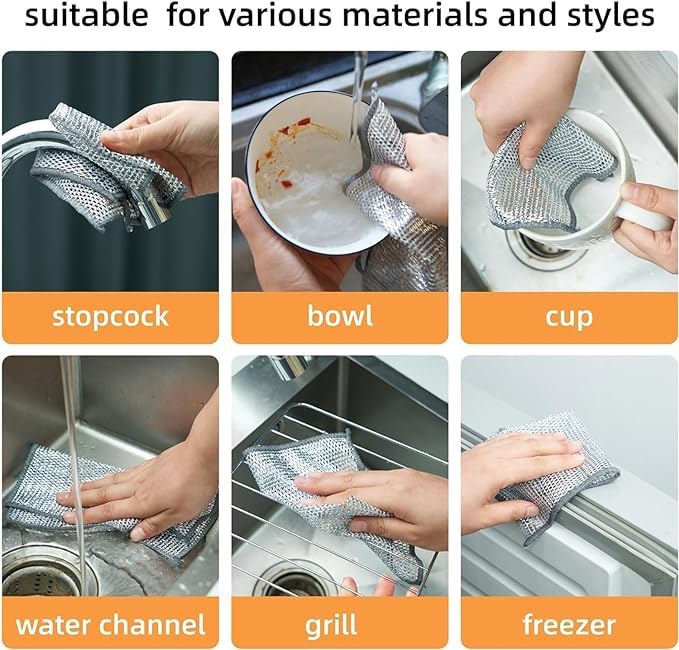 Non-Scratch Stainless-Steel Wire Dish Cloth – Durable & Reusable