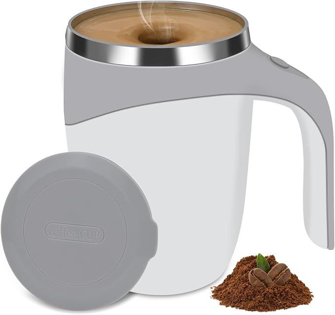 Auto Stirring Coffee Mug – 350 ml Stainless Steel with Sealed Lid