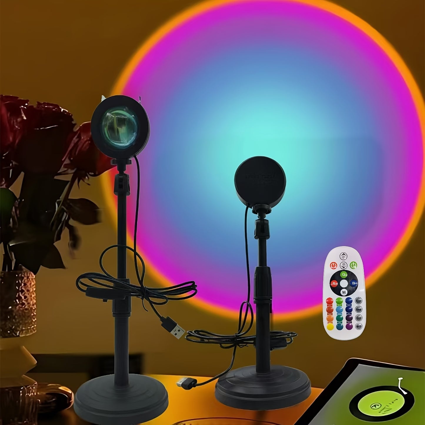 16‑Color LED Sunset Projection Lamp with Remote – 360° Adjustable Glow
