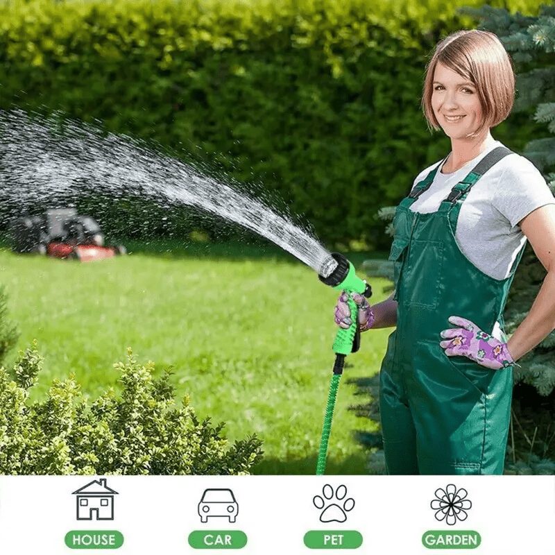 Complete garden hose kit with pipe, nozzle, and connectors